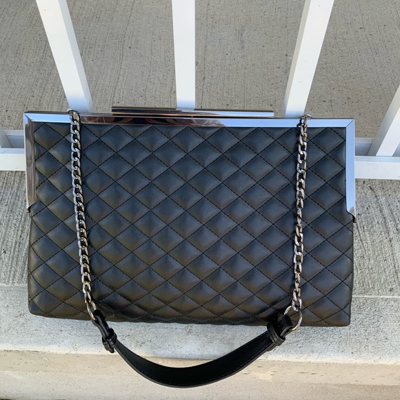 NEWLOOK Black Quilted Faux Leather Medium Shoulder Bag Clutch Purse LIKE NEW - Picture 3 of 16